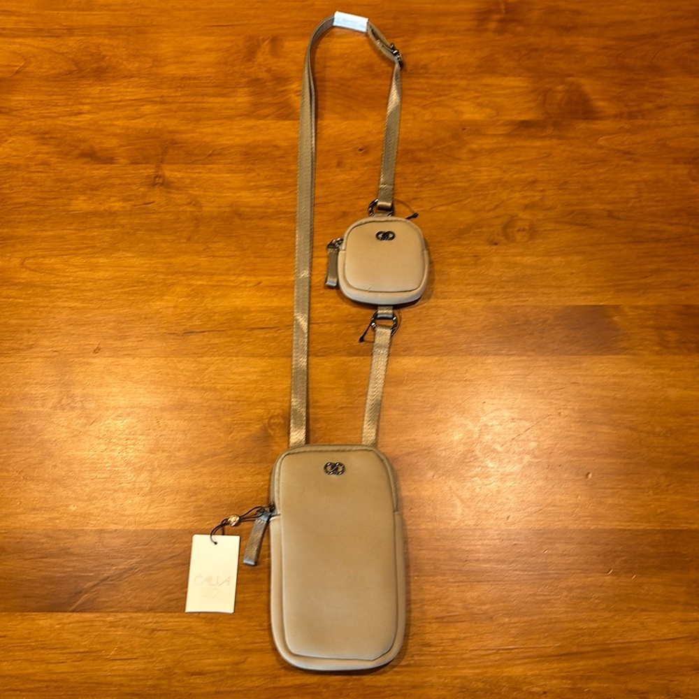 CALIA ESSENTIALS ONLY CROSSBODY in NEUTRAL NWT Large & AirPod Pouches Adjustable